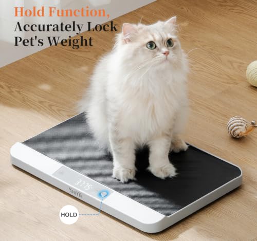 YauYik Digital Pet Scale, Baby Scale with Non-Slip Mat, Up to 40kg, Grey | 5 Units, LED Display, Hold Function, Accurate Weight Scale for Small Pets, Puppies, Kittens and Cats（Batteries Included） - color: Grey