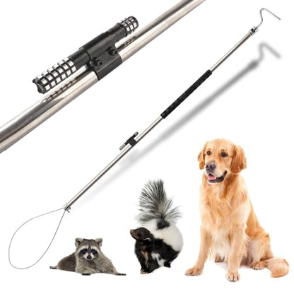 Dog Catcher Pole Animal Catch Pole Control Tool Trap Kit | for Dogs, Pig, Fox, Hog Calf Coyote Bulldog Wolf Goat and Other Wildlife Catching - 52inch with Flashlight