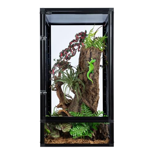 REPTI ZOO 16" x 16" x 30" Front Opening Chameleon Cage with 3-Sided Metal Mesh, 34 Gallon Screen Vertical Terrarium with Background Sticker, Tall Enclosure for Chameleon, Tree Frog, Arboreal Reptiles - size: 16" x 16" x 30"