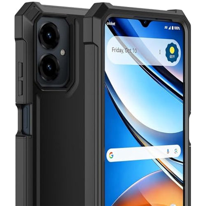 for Cricket Icon 2026 U656AC Slim Tough Hybrid Phone Case + Tempered Glass + Extreme Band (Black) - color: Black