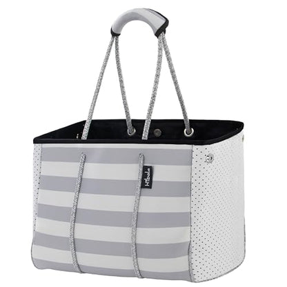 Hibala Neoprene Multipurpose Beach Bag,Gym/Travel/Pool Bag,Tote For Women&Men - color: Grey Stripe