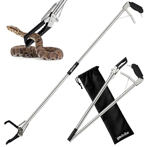 goodvibe - 47" Stainless Steel Snake Tong Reptile Grabber Wide Jaw Handling Tool with Anti-slips and Locked Snake grabber tool heavy duty for Rattlesnakes Copperhead or Cottonmouth Include Storage Bag