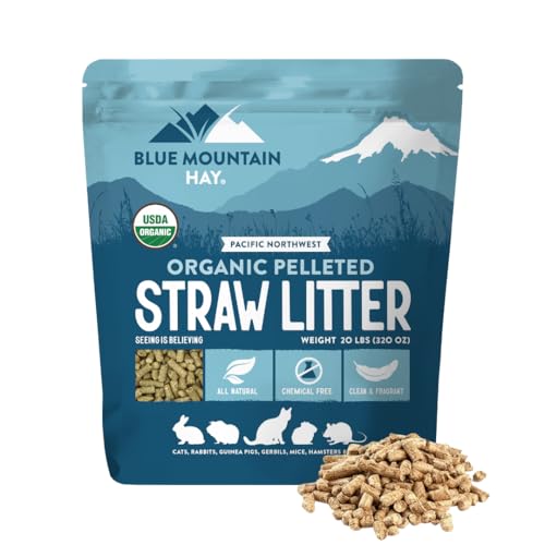 Organic Wheat Straw Pellets - Litter & Bedding Use, 20lb | Pelleted Wheat Straw, Cage Liner and Litter Box Fill, Dust Free Absorbency, Natural Odor Control, Organic Bedding Support