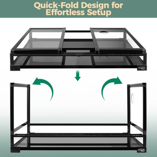 36 Gallon Full Glass Reptile Tank, Quick Fold Reptiles Enclosure with Waterproof Base, Top Screen Ventilation, 32" x 16" x 16" Front Opening Terrarium for Snake, Leopard Gecko, Lizard - size: 32" x 16" x 16"