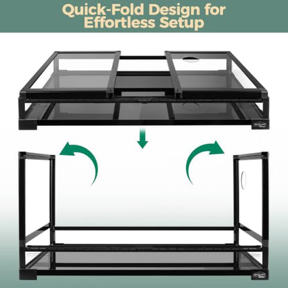 36 Gallon Full Glass Reptile Tank, Quick Fold Reptiles Enclosure with Waterproof Base, Top Screen Ventilation, 32" x 16" x 16" Front Opening Terrarium for Snake, Leopard Gecko, Lizard - size: 32" x 16" x 16"
