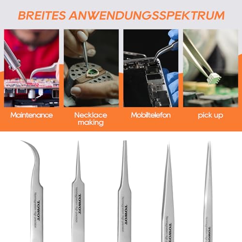 Precision Tweezers, Stainless Steel Pointed Ultrafine Tweezers for Craft, Electronics, Soldering, Experimental Work, Jewelry-Making, Non-Magnetic Industrial Tweezers, by TOWOT - size: 110mm