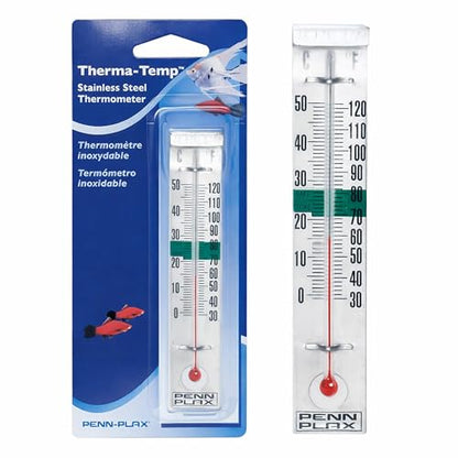 Penn-Plax Therma-Temp Stainless Steel Thermometer - Accurate Aquarium Thermometer - Easy to Read - Dual Scale for Freshwater and Saltwater Tanks - Rust-Resistant Clip-On Design - 4.25 Inches - size: 4.25 inches, style: Silver