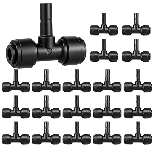 20 Pack 1/4" Push to Connect Fittings Tee Connectors | Reptile Mister System 1/4" Quick Connect Fittings,Reptile Mister Fittings for Aquarium,Vivarium,Irrigation System - size: 20 Pack 1/4" Tee