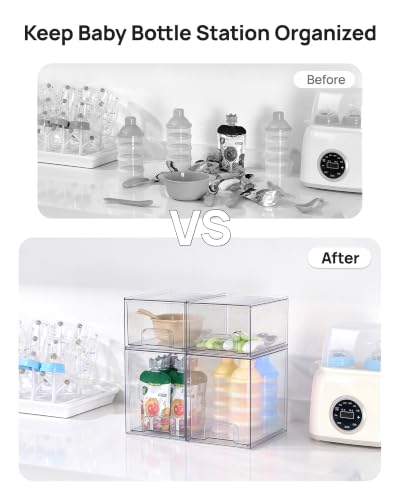 Vtopmart Stackable Storage Drawers Set of 8, Clear Plastic Organizer Bins for Baby Bottle, Beauty Supplies Storage, Ideal for Kichen Countertop, Vanity, Bathroom, Cabinet, Pantry Organization - style: 4 Small+4 High