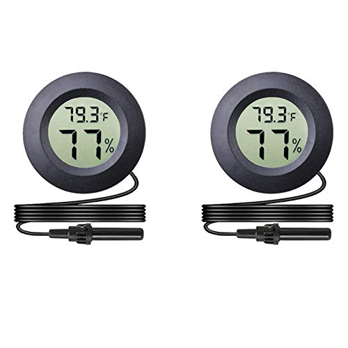 2-Pack Mini Digital Round Hygrometer Thermometer Gauge with Probe | Indoor Outdoor LCD Display Temperature Humidity Meter for Incubator Reptile Plant Terrarium Guitar Case