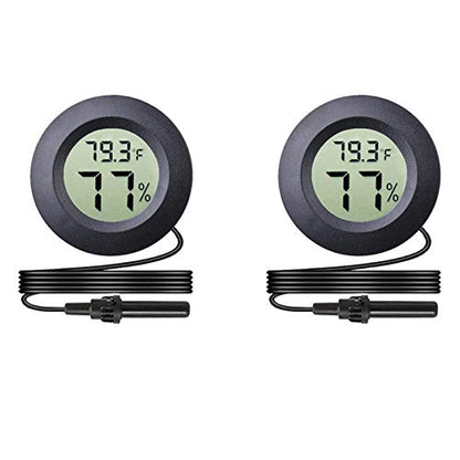 2-Pack Mini Digital Round Hygrometer Thermometer Gauge with Probe | Indoor Outdoor LCD Display Temperature Humidity Meter for Incubator Reptile Plant Terrarium Guitar Case
