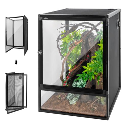REPTI ZOO 18" x 18" x 24" Reptile Tank, Deluxe Foldable Screen Cage, 34 Gallon Vertical Terrarium with Fogger & Cable Pass, Tall Enclosure for Chameleon, Tree Frog, Crested Gecko, Arboreal Reptiles - size: 18" X 18" X 24"