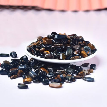Erliway 7-9mm Blue Tiger's Eye Healing Crystal Chips for Crafts, 100g | Natural Crushed Crystal Stones Tumbled Chips for Vase Filler Aquarium Gravel, Meditation Chakra Balancing, Candle DIY Making - color: Blue Tiger's Eye