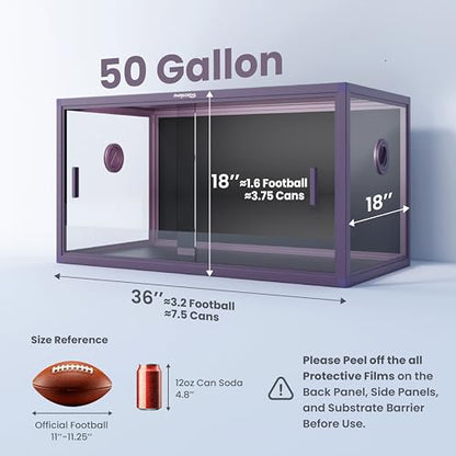 Stackable 50 Gallon Reptile Enclosure for Gecko, Juvenile Reptile | Optimal Ventilation & Light Penetration by Rust Proof Mesh Top, Easy Assembly within 6 Steps with Clear Instruction - color: Royal Purple, size: 50 Gallon