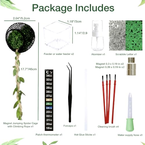 11PCS Jumping Spider Accessories Kit – Magnetic Hideout & Feeding Set | Complete Enclosure Starter Kit with Feeding Tongs, Dropper, Spray Bottle, Thermometer Strip & Brushes for Beginners