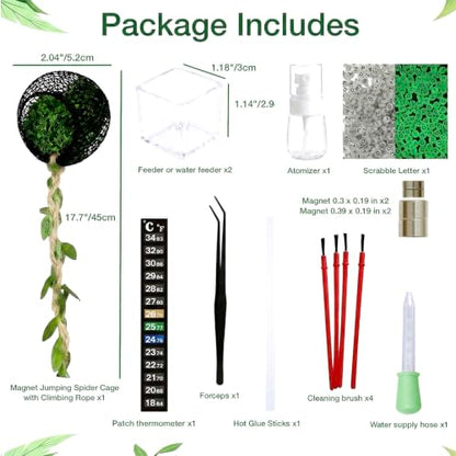 11PCS Jumping Spider Accessories Kit – Magnetic Hideout & Feeding Set | Complete Enclosure Starter Kit with Feeding Tongs, Dropper, Spray Bottle, Thermometer Strip & Brushes for Beginners