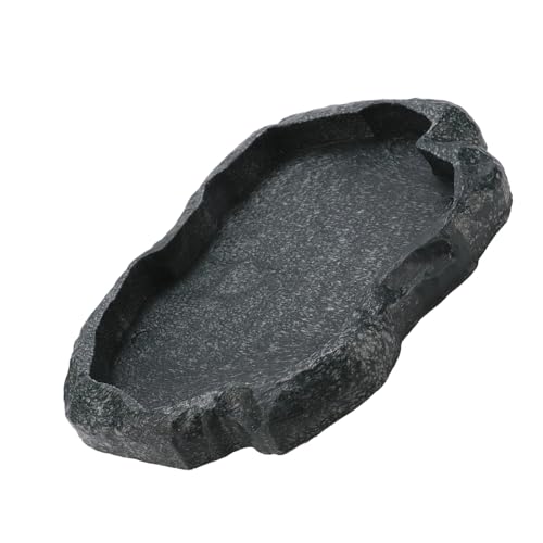 Reptile Water Dish Food Bowl 2 Pack ABS Resin Imitation Rock Feeder with Smooth Easy Clean Surface for Lizard Gecko Bearded Dragon Tortoise Spider (M) - size: M