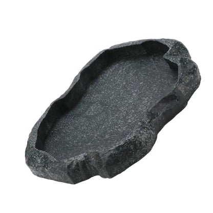 Reptile Water Dish Food Bowl 2 Pack ABS Resin Imitation Rock Feeder with Smooth Easy Clean Surface for Lizard Gecko Bearded Dragon Tortoise Spider (M) - size: M