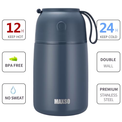 MAXSO 2 Pack Soup Thermo for Hot & Cold Food for Kids Adults, Vacuum Insulated Food Jar Thermal Lunch Containers, Travel Food Flask with Spoon (24 oz,17 oz) (Dusty Blue) - color: Dusty Blue