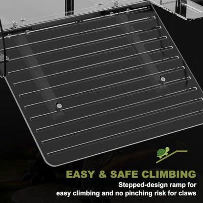 XXL Turtle Basking Platform Dock for 23-29in Wide 180+ Gallon Aquarium | Above Tank Turtle Basking Platform for Aquatic Turtles, Fits 180+ Gal Tank, Sturdy Frame, Non-Slip Steps Ramp,2 Flip-open Top - size: XXL