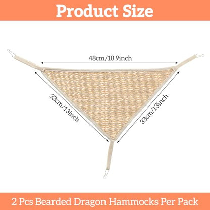 2Pcs Bearded Dragon Hammock, Breathable Straw-Woven Reptile Hammock Lizard Tank Accessories, Triangle Geckos Hammocks for Bearded Dragons, Snakes, and Axolotls, Perfect Beard Dragon Tank Accessories