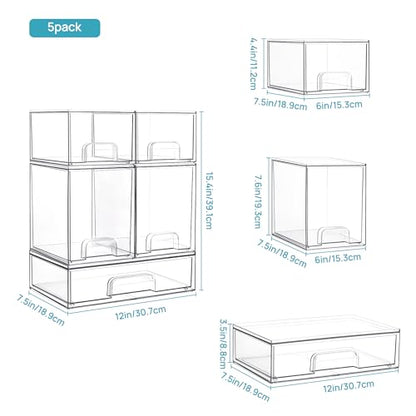 Vtopmart Stackable Storage Drawers Set of 8, Clear Plastic Organizer Bins for Bathroom Supplies,Ideal for Cabinet,Pantry,Laundry Room Organization - style: 4 Small+2 High+2 Wide