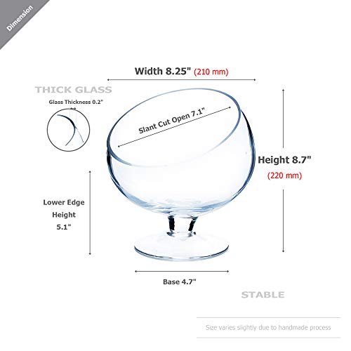 WGV Slant Cut Bowl Glass Vase with Stand, Width 8.25", Height 8.75", Clear Planter Terrarium, Candy Dish, Fruit Jar for Wedding Party Event, Home Office Decor, 1 Piece - size: Pedestal 8.5"H