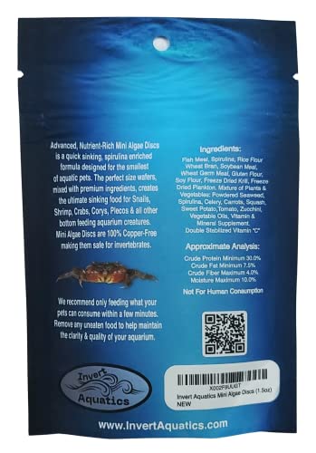 Mini Algae Discs - Sinking Diet for Snails, Shrimp & Bottom Feeding Fish (1.5oz (42,5g))