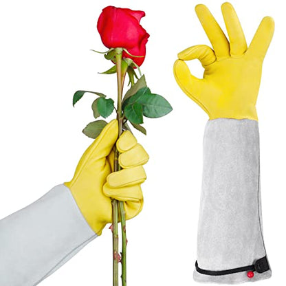 Rose Pruning Gloves for Men/Women, Long Gardening Gloves Thorn Proof, Cactus Glove, Goatskin Leather Planting Gauntlet Garden Working Glove, Gardening Gifts for Gardeners (Small) - size: Small (Pack of 1)