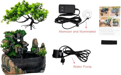 BRAVECOW Indoor Relaxation Desktop Fountain Waterfall with Atomizer and Automatic Pump Illuminated Waterfall Desktop Fountain for Home Office Bedroom Desk Decoration