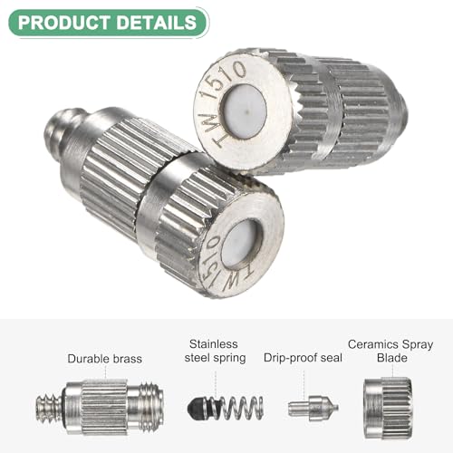 M METERXITY 20-Pack Brass Misting Nozzles, 0.006"/0.15mm Orifice Mister Nozzles Brass, High Pressure Spray Misting Nozzle Head for Outdoor Cooling System/Greenhouse/Landscaping [3/16] - size: 0.15mm