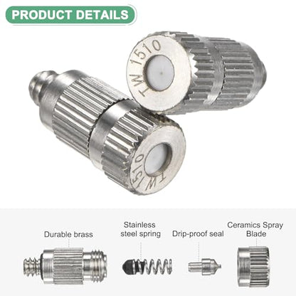 M METERXITY 20-Pack Brass Misting Nozzles, 0.006"/0.15mm Orifice Mister Nozzles Brass, High Pressure Spray Misting Nozzle Head for Outdoor Cooling System/Greenhouse/Landscaping [3/16] - size: 0.15mm