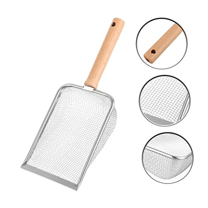 Metal Reptile Litter Scoop with Wooden Handle Shovel for Cleaning Reptile Excrement Cat Litter and Pet Waste Mesh Design