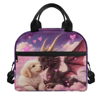 Dragon Lunch Box Girls Golden Retriever Lunch Bag Heart Insulated Lunch Box Outdoor Camping Lunchbox Picnic Lunchbox with Shoulder Straps Student Lunch Boxes - color: Dragon Golden Retriever
