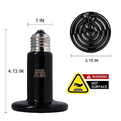 2 Pack 75W Black Ceramic Heat Emitter for Reptile | Infrared, No Light Emitted, Heater, 24/7 Warmth, Brooder Coop, Amphibians, Lizard, Turtle Tank, Aquarium, Snake, No Harm