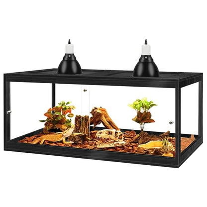 82 Gallon Bearded Dragon Tank, 48 x 20 x 20 Inch Tempered Glass Reptile Enclosure with Metal Mesh Top, Lockable Sliding Front Doors, Large Lizard and Snake Terrarium, Black - color: Black, size: 82 Gallon (48x19.5x19.5 Inch)