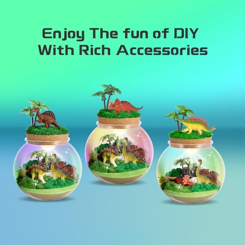 Dinosaur Light-Up Terrarium Kit for Kids- Birthday Gifts for Boys Ages 4 5 6 7 8-12 Year Old- Dinosaur Toys for Boys with Multicolor LED Light & Remote - style: Dinosaur