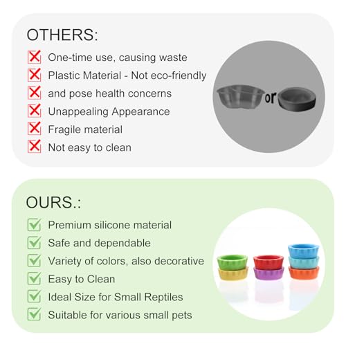 Reusable Small Reptile Food Dish, Crested Gecko Food and Water Feeding Cups, Easy Clean Silicone Small Capacity Worm Bowl, Gecko Tank Accessories (14 Pack, 7 Colors)