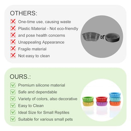 Reusable Small Reptile Food Dish, Crested Gecko Food and Water Feeding Cups, Easy Clean Silicone Small Capacity Worm Bowl, Gecko Tank Accessories (14 Pack, 7 Colors)