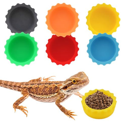 6 Pack Crested Gecko Small Food Dish Reptile Water Bowl Silicone Shallow Feeder for Small Reptile Lizard Gecko Frog Snake Turtle Hermit Crab (Small: 0.98" D, 0.43" H)