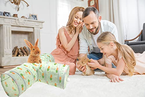 Bunny Rabbit Tunnels Rabbit Cat 3 Way Collapsible Tunnel with Cute Carrot Patterns Small Pet Hideout Activity Tunnel Tube Toy for Bunny Kitten Cat Dwarf Guinea Pig T Shape