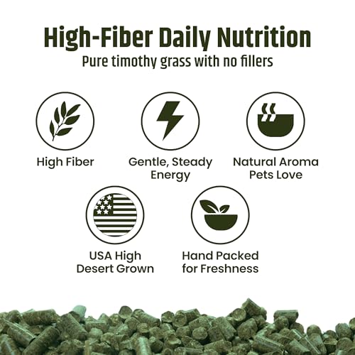 High Desert Timothy Hay Pellets for Small Pets, Natural Timothy Pellets for Daily Feeding, Rabbits, Chinchillas and Guinea Pigs Food, Balanced Fiber for Digestive Health, Small Pet Supplies, 15 oz Bag | Compressed Grass Fiber Formula, Supports Healthy Dig