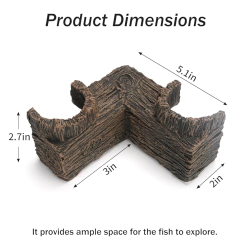90° Corner Aquarium Tunnel Hide, Resin Driftwood Cave, 5.1 x 5.1 Inch | Wide Entrances Create a Cozy Retreat while Preserving Open Swimming Space for Shy Small-to-Medium Species