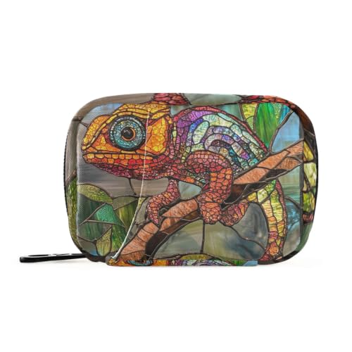 Medicine Bag Portable Pill Organizer for Purse Stained Glass Reptile | with Detachable Compartments,portable for purse