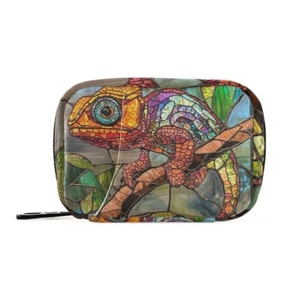 Medicine Bag Portable Pill Organizer for Purse Stained Glass Reptile | with Detachable Compartments,portable for purse