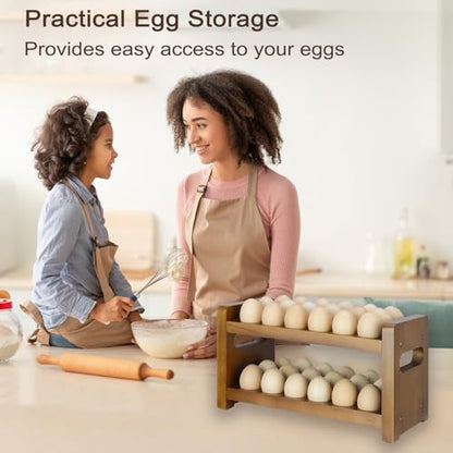Egg Holder Countertop, 2-Tier Wooden Egg Holder for 36 Eggs | Wooden Countertop with Carry Handle for Chicken, Duck, and Quail Eggs - color: Regular