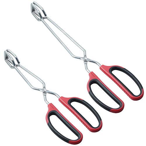 HINMAY Stainless Steel Scissor Tongs 10-Inch and 12-Inch Set, Set of 2 - color: Red Handle, size: 10-Inch + 12-Inch