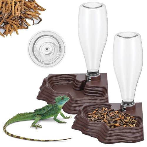 2 Pack Reptile Water Feeder Automatic Water Dispenser Waterer 13.5Oz Feeding Accessories Tank Lizards Waterer for Bearded Dragon Terrarium Turtle Tank Feeding Geckos Frog (Brown)