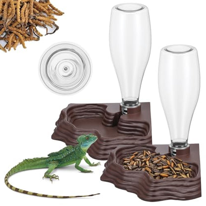 2 Pack Reptile Water Feeder Automatic Water Dispenser Waterer 13.5Oz Feeding Accessories Tank Lizards Waterer for Bearded Dragon Terrarium Turtle Tank Feeding Geckos Frog (Brown)