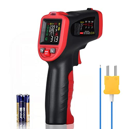 Infrared Surface Thermometer -58℉ to 1202℉, Dew Point/Mould Detector, Laser Temperature Humidity Gun, Hygrometer, Pyrometer with Thermocouple for Home, HVAC Black